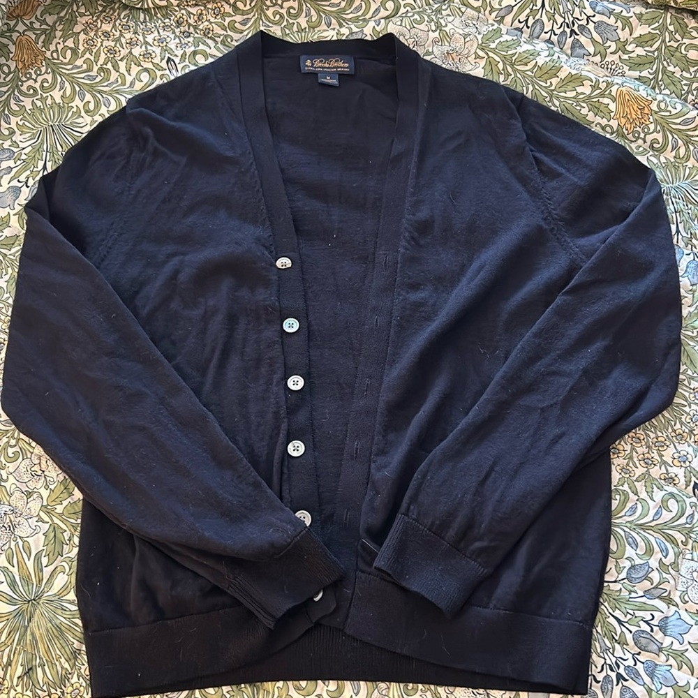 Brooks Brothers Fine Merino Wool Cardigan Sweater Navy Medium